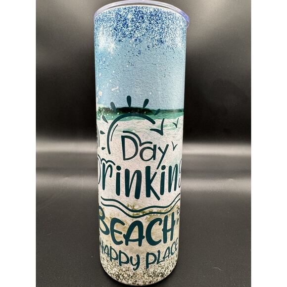 20oz skinny tumbler CUSTOM MADE stainless steel with‎ Lid/Straw DAY DRINKING - Picture 4 of 7